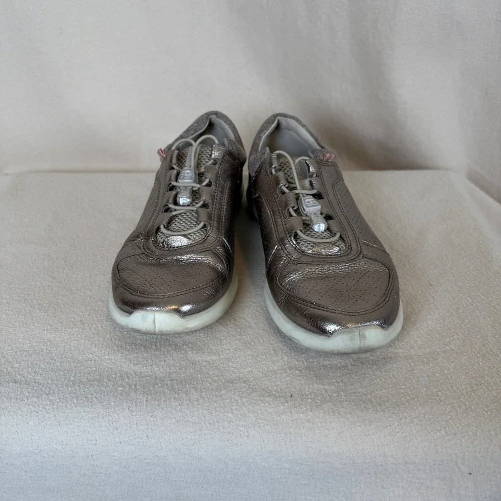 ECCO Soft 7 Metallic Leather‎ Bungee Lace Sneakers Pewter Women 41 US 10-10.5